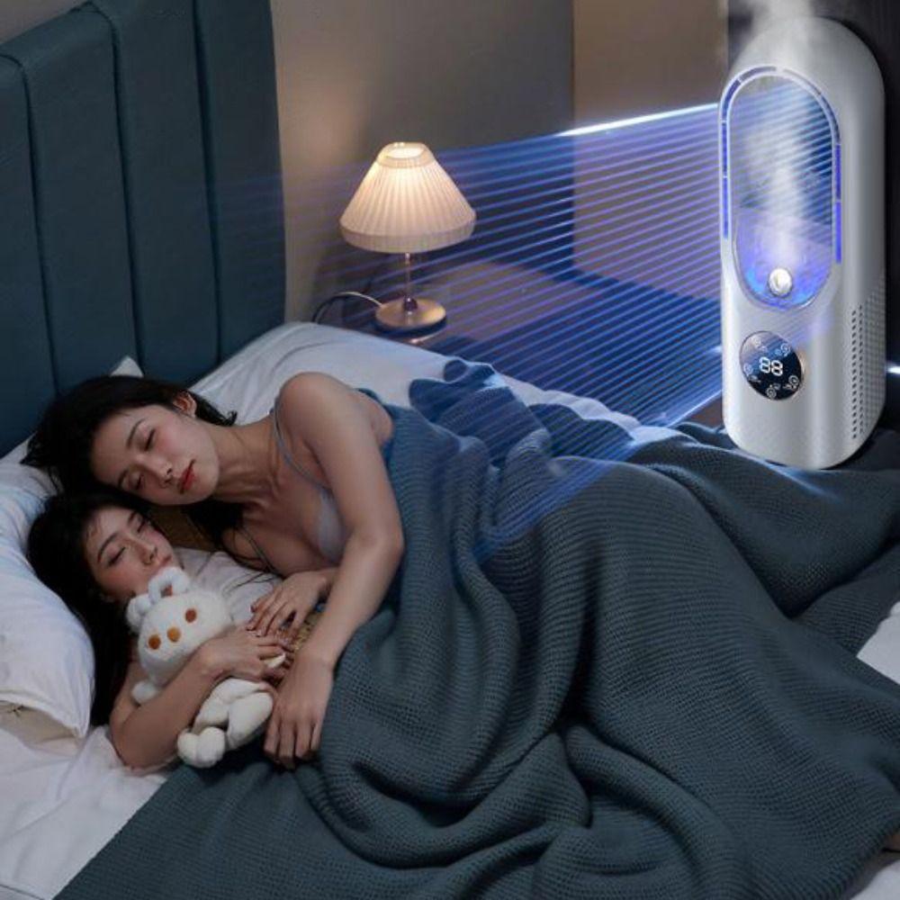 Colorful Lights Desktop Humidifying Fan Bladeless Mini Air Cooler Mist Electric Fan Traveling