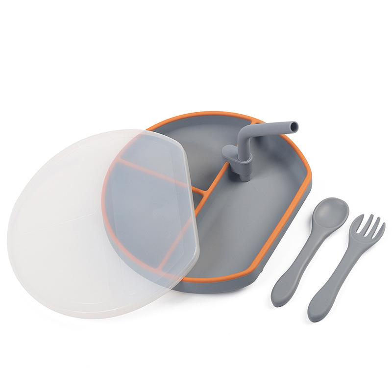 9 шт. детские силиконовые нагрудники, разделенная обеденная тарелка, присоска, ложка, вилка, набор соломенных чашек, тренировочная посуда для кормления, посуда