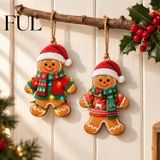 Wooden Christmas Pendant 8/16/24/32Pcs Gingerbread Man Ornament Set, 2D Flat Holiday Hanging Decorations Decor, Rustic for Xmas Tree Ornaments