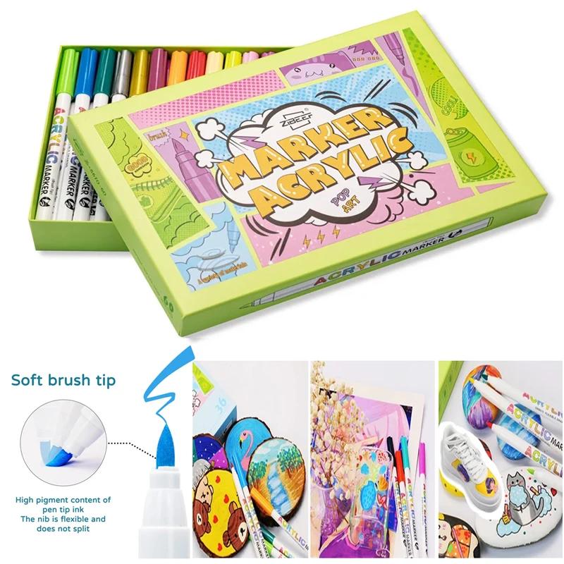 18/60 цветов Коллекция акриловых маркеров Кисти для ткани, росписи по камню, керамике, стеклу, холсту, для DIY изготовления открыток, художественные принадлежности