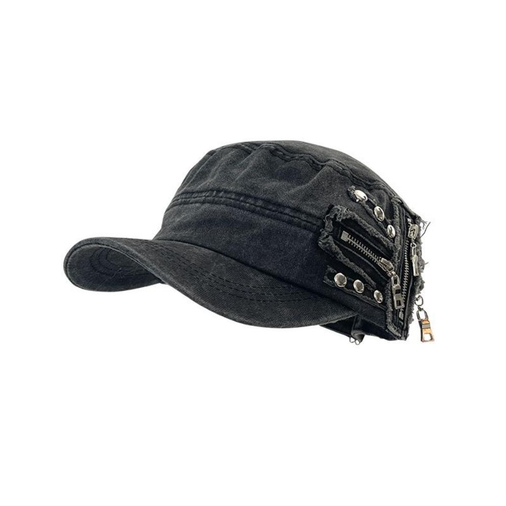 Y2k Metal Rivet Flat Top Hat Cloth Equestrian Hat Personality Retro Baseball Cap  Travel