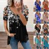 Fashion V-neck Zipper Printing Short Sleeved Loose Women T-shirt Elegant Off Shoulder Hollow Out Plus Size Blouse Female Vintage Slim Streetwear Top