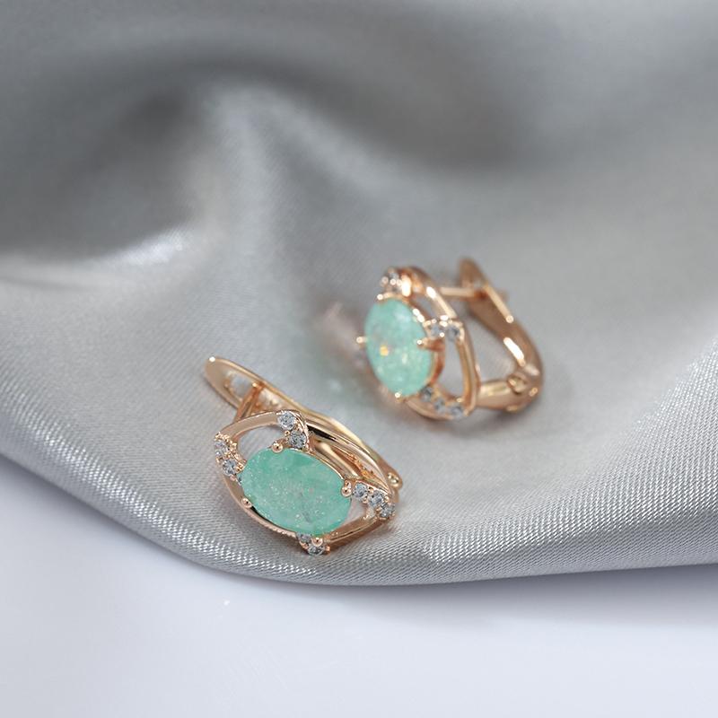 Kinel Water Drop Green Zircon Earrings For Women Rose Gold Color English Earring