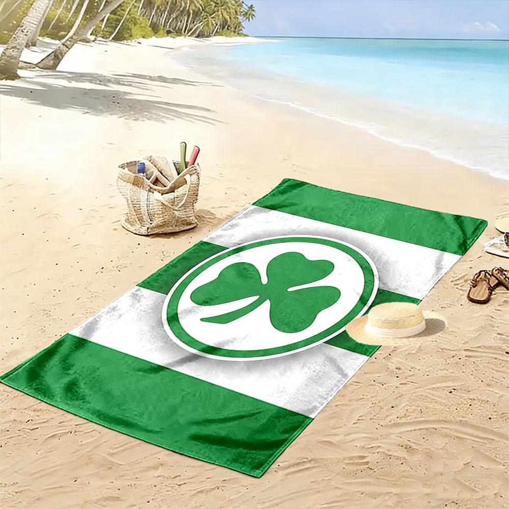 Emerald luck clover design Print beach towel, quick drying, suitable for travel, outdoor sports, jogging, the beach and swimming, gift