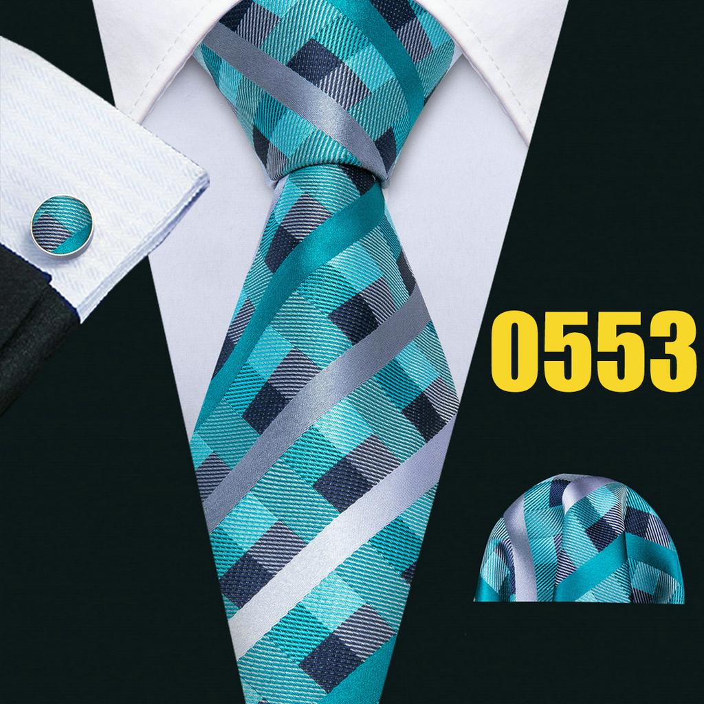 Barry.Wang Mens Fashion Tartan Plaid Ties Hanky Cufflinks Formal Wedding Casual
