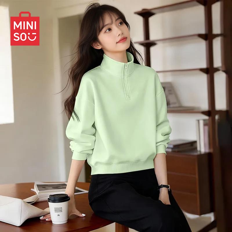 MINISO Женская толстовка с капюшоном и молнией на половину