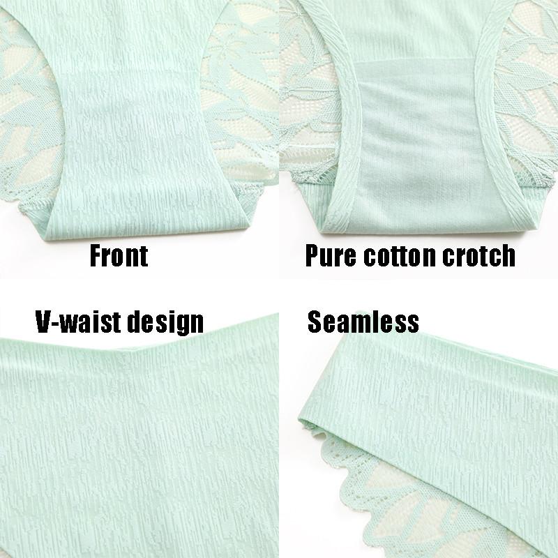 FINETOO Seamless Panty Sexy Women Lace Lingerie Breathable Underwear Mid-waist S-XL