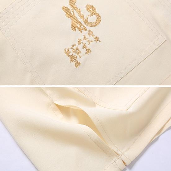 Мужская рубашка среднего возраста в китайском стиле с рисунком дракона, рубашка с воротником-стойкой и длинными рукавами, карманы, однобортный костюм Тан, топ