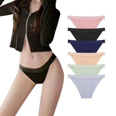 Бразильское хлопковое простое и эластичное кружево однотонного цвета, комплект нижнего белья из 6 штук [магазин N.A] Трусики, Трусики, Т-образная спинка, закрывающая половину ягодиц, Милый,