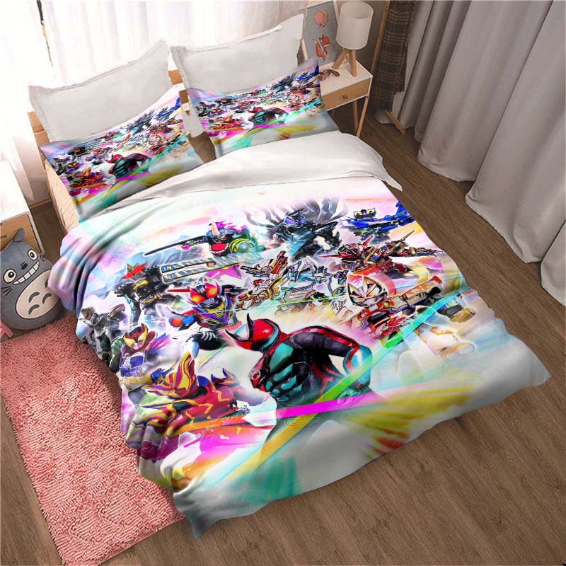 Masked Rider themed bedding set with duvet cover and pillowcases – suitable for single, double, king, and queen beds. A festive