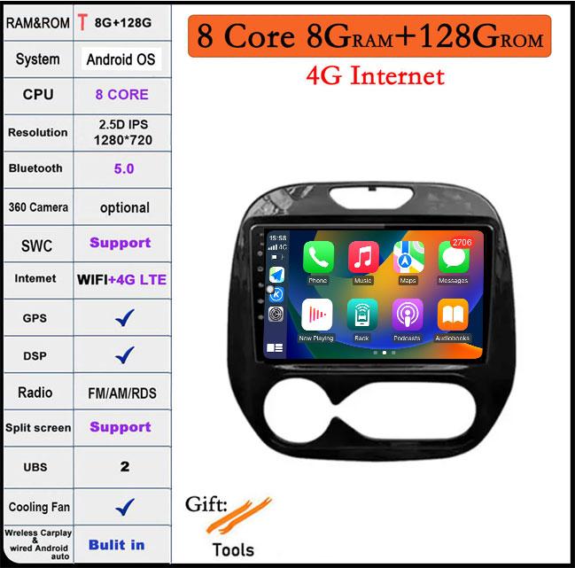 9 дюймов Для Renault Kaptur Captur 2016 2017 2018 2019 Android 14 Автомагнитола Мультимедийный GPS-плеер Стерео Carplay WIFI BT