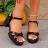 Fashion Summer 2025 Platform Women's Modern Sandals Outdoor Narrow Band Buckle Strap Chunky Heel Sandals for Plus Size Daily Dress Shoes