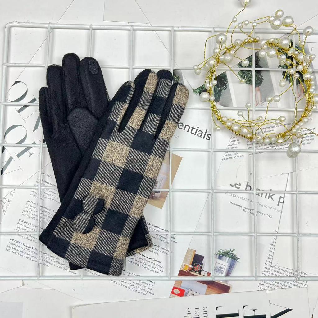 Клетчатые перчатки Женские перчатки для верховой езды Шерстяные перчатки Перчатки для сенсорных экранов с разделителями для пальцев для верховой езды на открытом воздухе