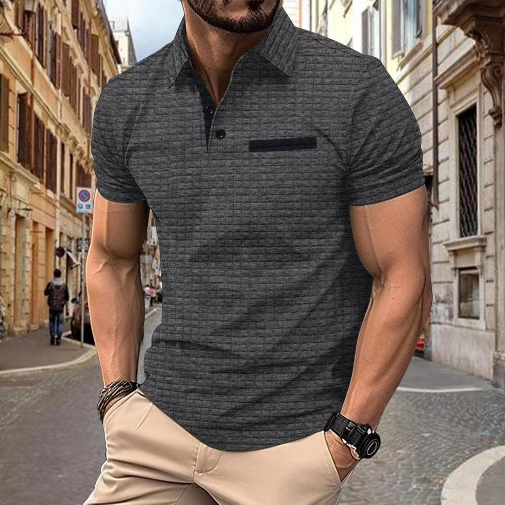 Plus Size Summer New POLO Shirt Button Jacquard Plaid Men's Sports Polo Shirt Large Size Polo Shirt