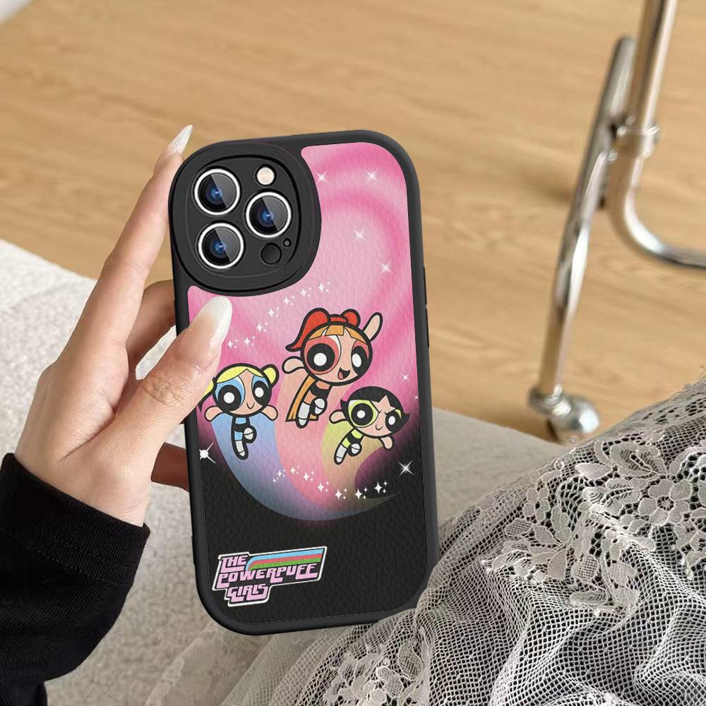 P-Powerpuff-GirlS For IPhone 16 15 14 16E 13 12 11 Pro Max Plus Phone Leather Case