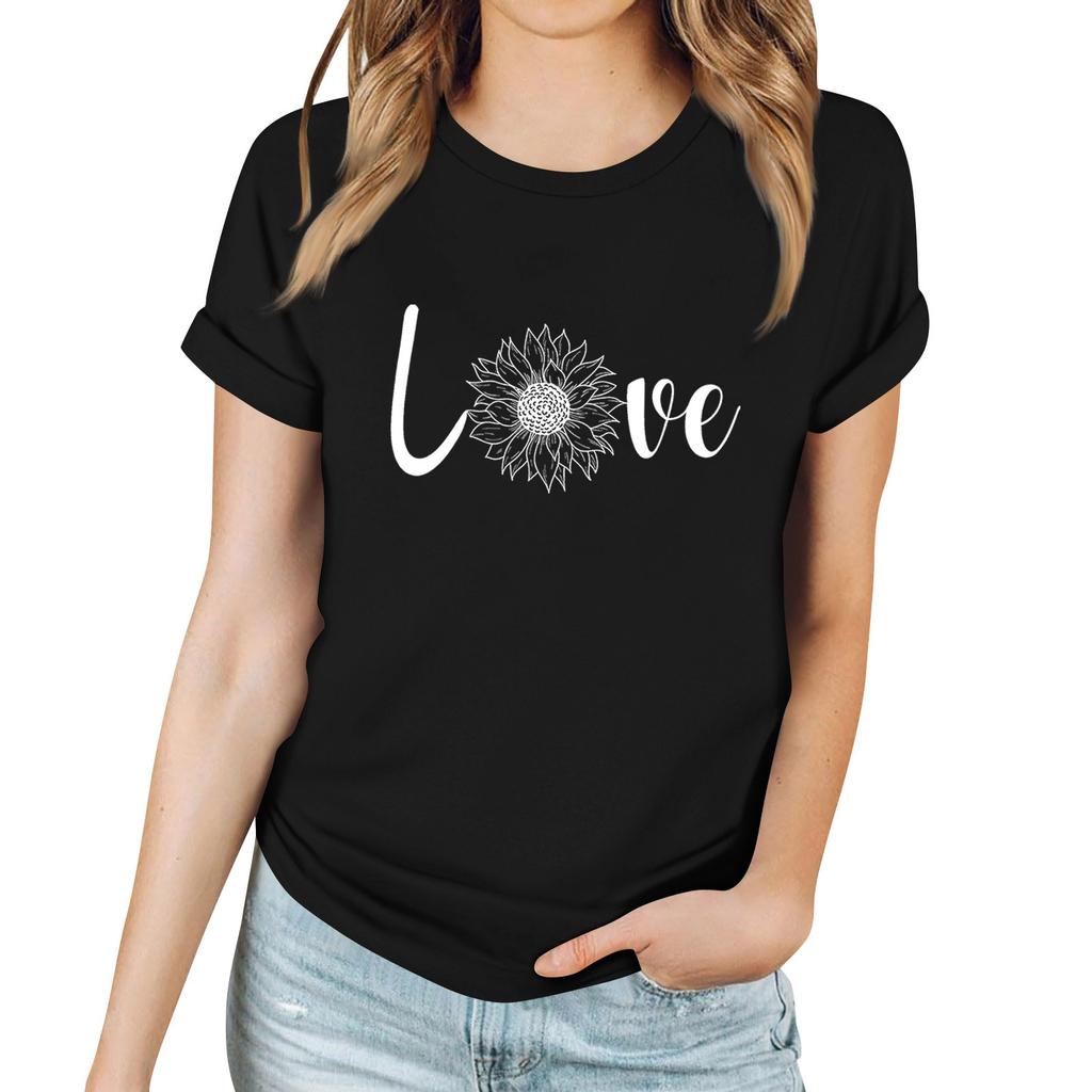 Женская повседневная хлопковая футболка с круглым вырезом и коротким рукавом