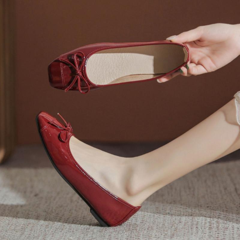 2024 Fashion Shoes Female One Kick Women's Flats Autumn Square Toe Bow Tie Solid Solft Sole Light Casual Comfortable Flats Shoes