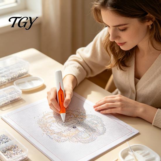 Faux Diamond Art Pen Automatic Bead Dispenser, Wax-Free Pen, Ergonomic Precision Applicator Tool for Round Diamonds, DIY Crafts Accessories