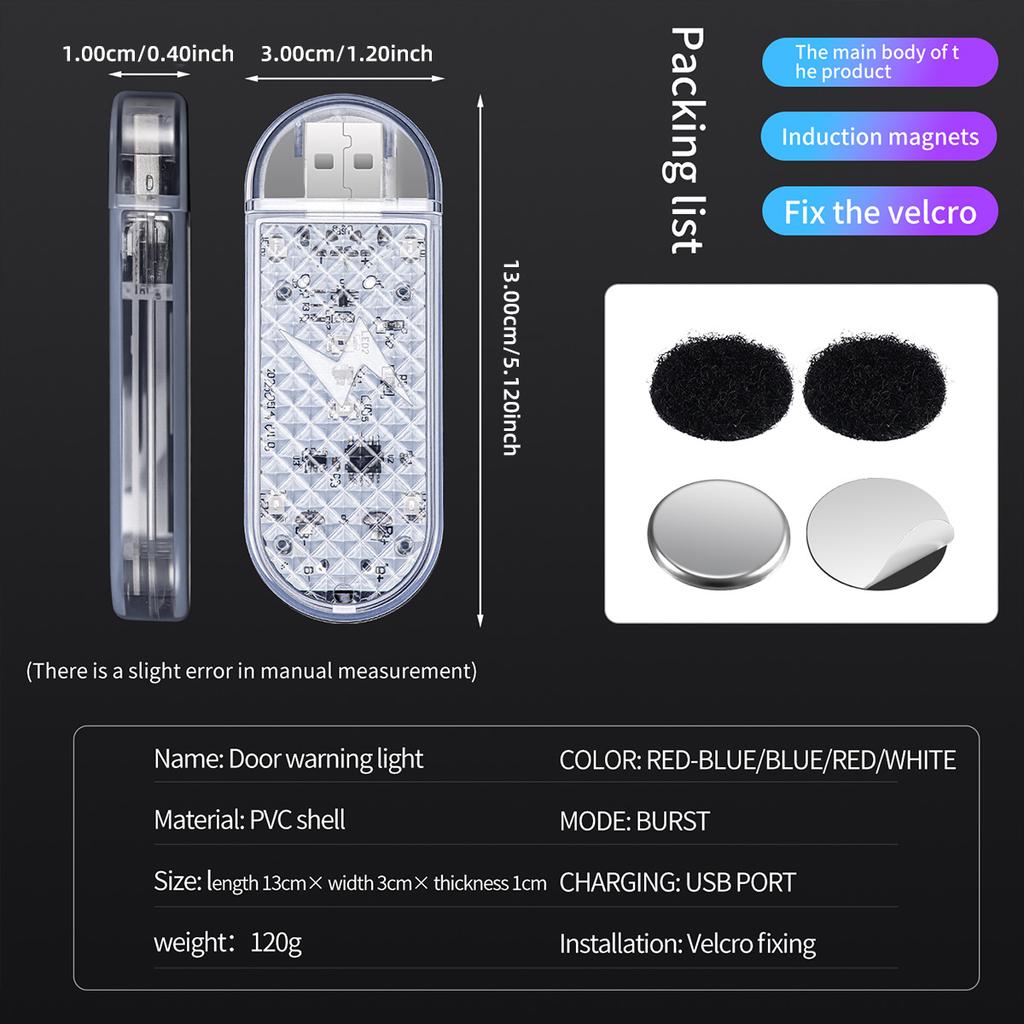 2/4PCS Car Door Warning Strobe Light USB LED Ambient Light Wireless Foot Light Mini Decoration Environment Light Atmosphere Lamp