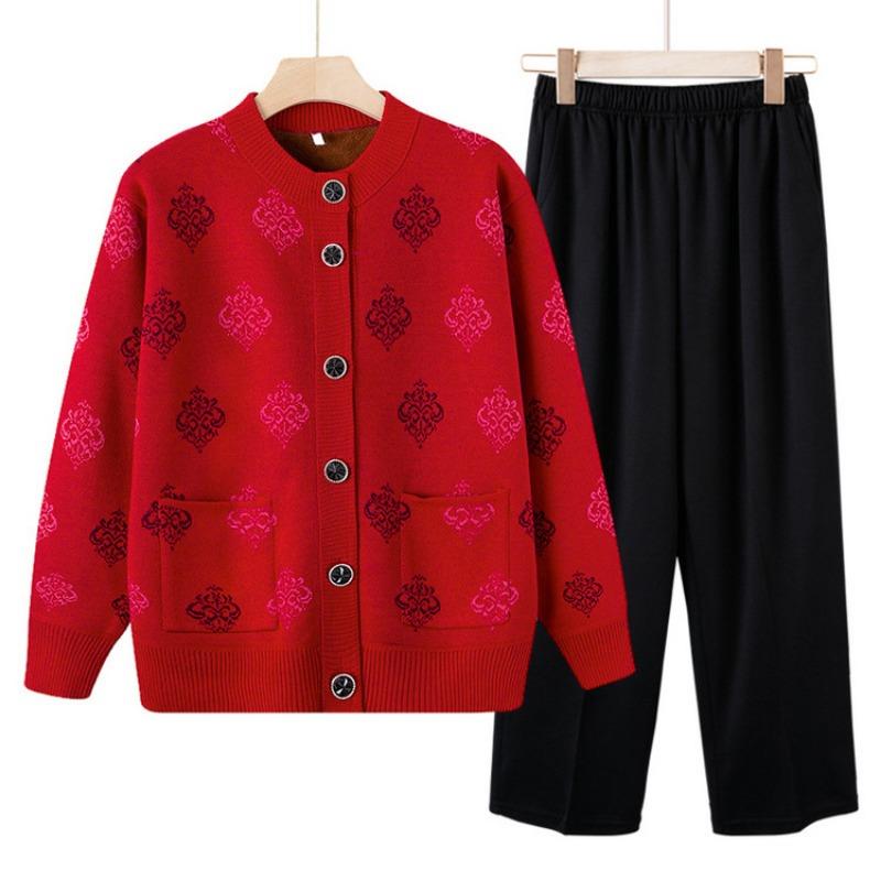 Бабушкин осенне-зимний плюшевый свитер-кардиган для женщин среднего и пожилого возраста, новый вязаный свитер-жакет для мамы, утолщенный топ