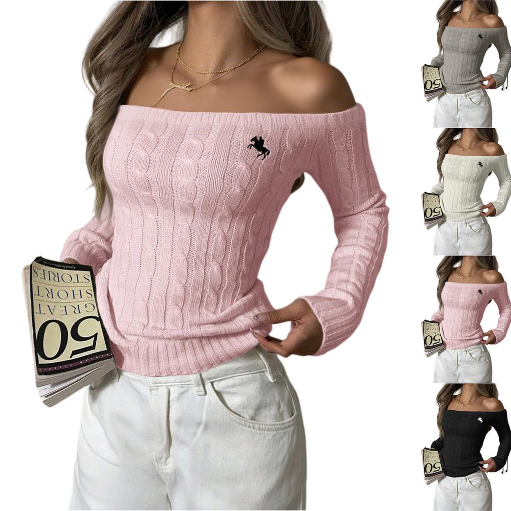 Women's Fashion Off-the-shoulder Solid Color Long-sleeved Sweater
