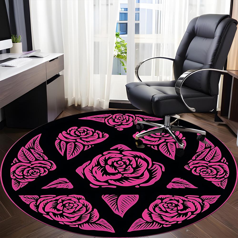 1pc Rose Floral Office Round Area Rug, Under Office Chairs Bedroom Living Room Home Decor, Room Deco, Available in Various Sizes