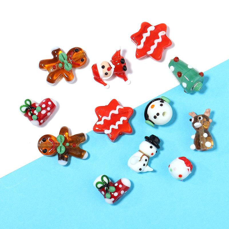 2Pcs Christmas Collection Lampwork Loose Beads Christmas Tree Santa Claus Snowman shaped Beads For DIY Bracelet Jewelry Gifts