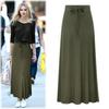 Юбка макси с эластичной завышенной талией, регулируемая длинная юбка с завязками, однотонная, с боковыми разрезами, эластичная юбка А-силуэта