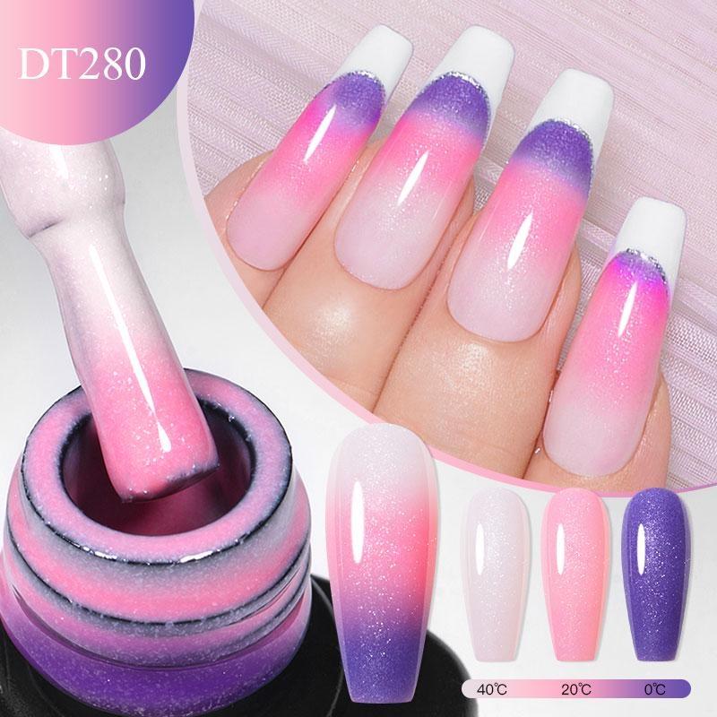 7ml Purple Glitter Auroras Thermal Gel Nail Polish Winter 3 Layers Temperature Color Changing Semi Permanent Manicure Nail Art Gel Varnish