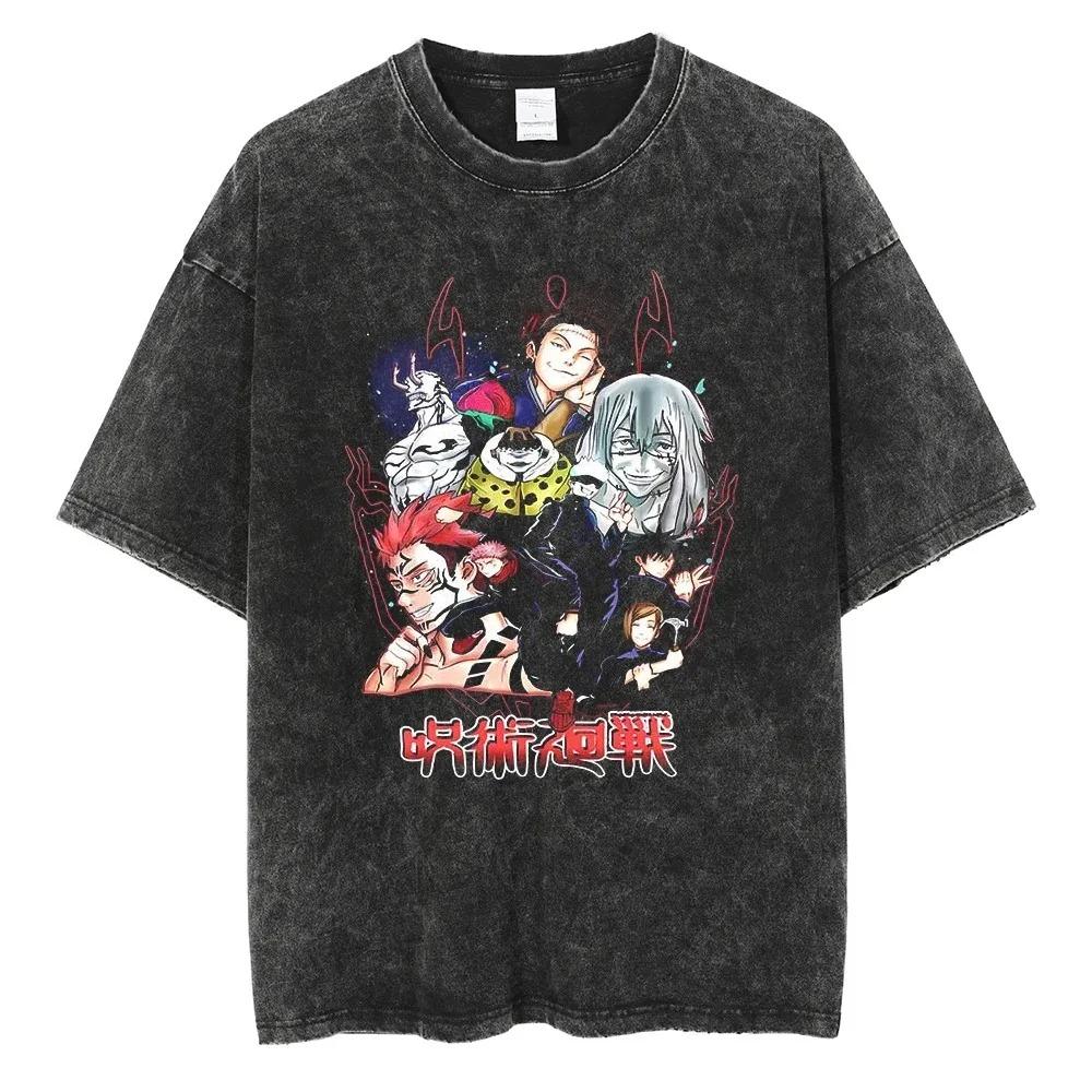 Anime Jujutsu Kaisen Satoru Gojo Graphic Printed Tshirt Mens and Womens Washed Tshirt High Quality Vintage Tshirt Tops