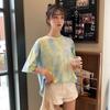 Женская милая футболка Tie Dye O шеи с коротким рукавом, базовая рубашка, свободный топ