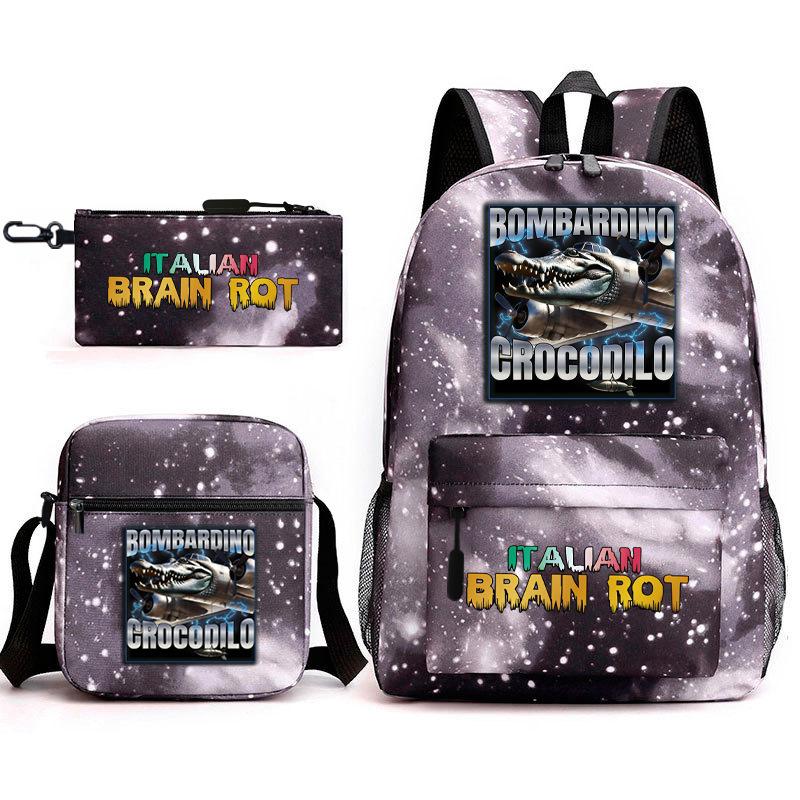 Abstract Foreign Shanhaijing Children's Schoolbag Tongtongsahur Cartoon Primary School Student Backpack Three-piece Set L