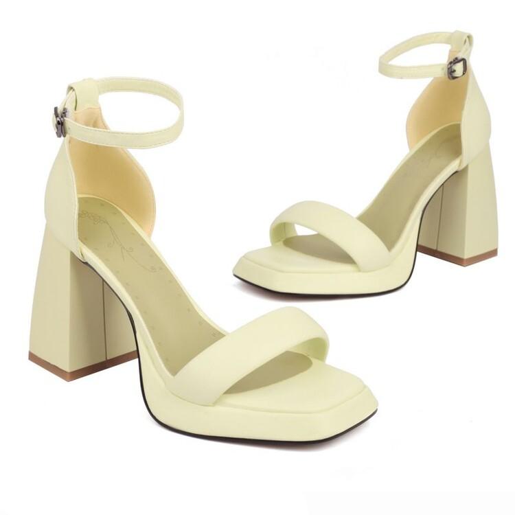 Женские сандалии на очень высоком каблуке с открытым носком, ремешок на щиколотке и пряжкой, пикантные вечерние летние туфли, черный, оранжевый, белый, зеленый, желтый