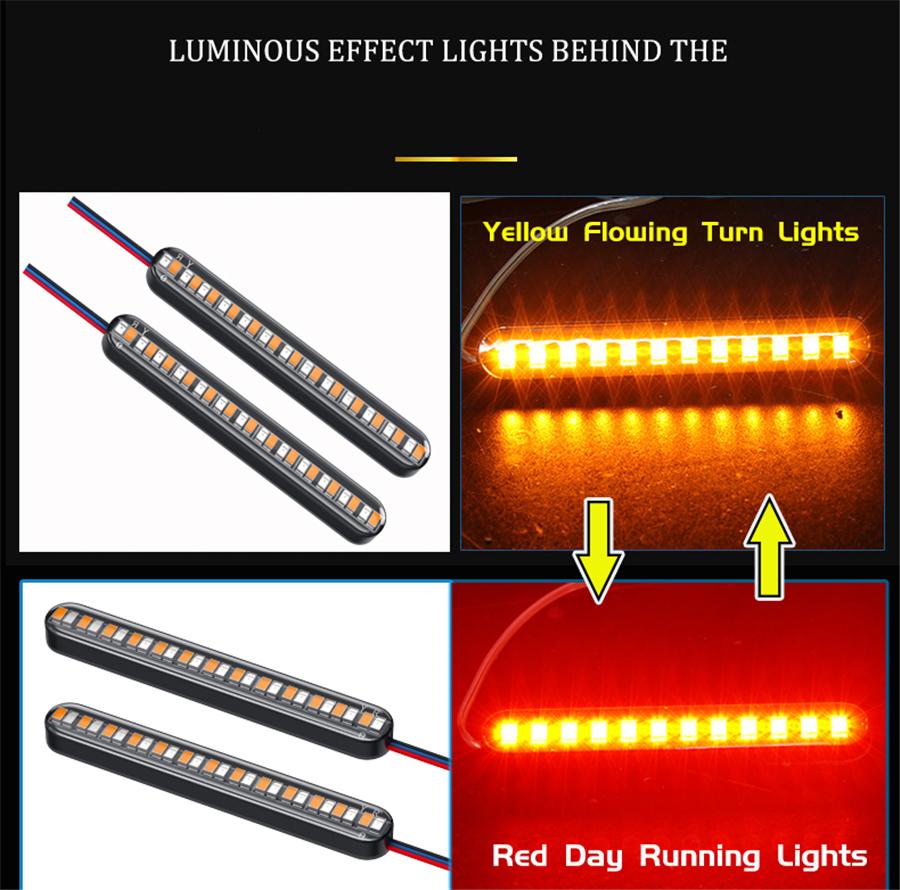 2Pcs Motorcycle LED License Plate Strip Flowing Turn Signal Tail Brake Light 12V