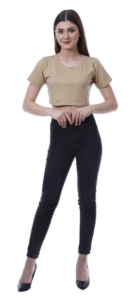 Moomaya Womens Round Neck Crop Top Short Sleeves Summer T-shirt Loose Fit