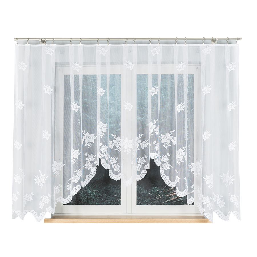 Irena - Ready-made Jacquard Curtain with Bottom Trim - - White