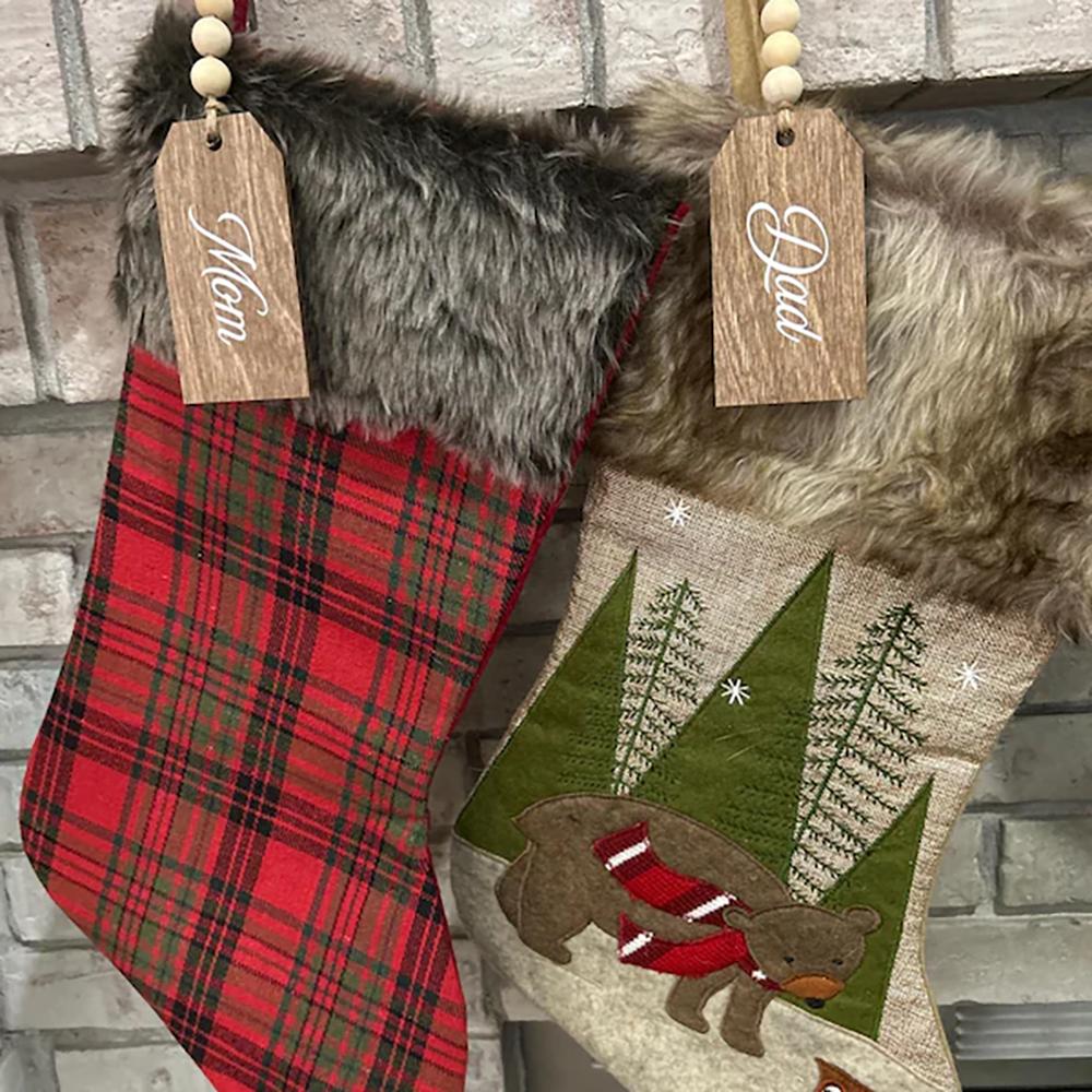 Personalized 3Pcs Wooden Stocking Tag Christmas Stocking Name Tags Farmhouse Present Tags Farmhouse Xmas Fireplace Tree Decor