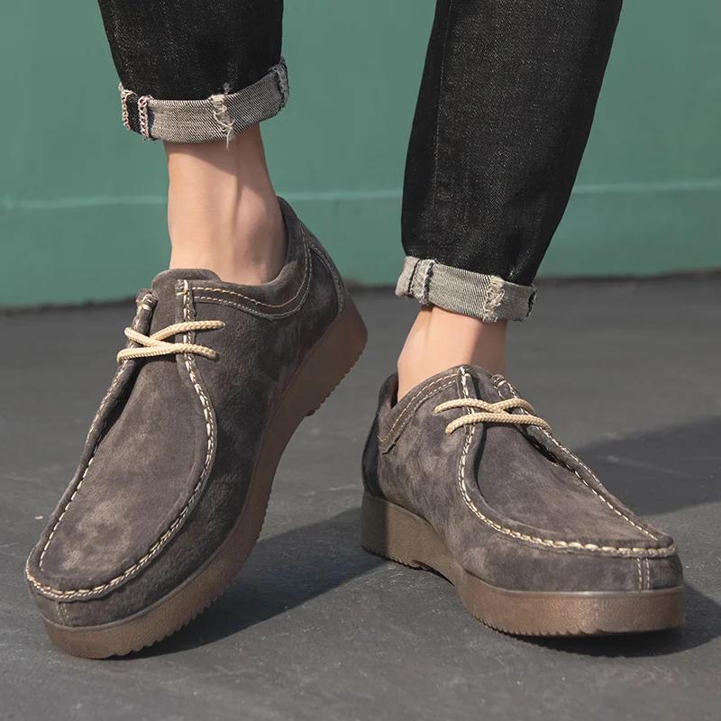 Handmade Leather Mens Loafers All-match Men Casual Shoes Moccasins Fashion Lace Up Boat Shoes Leisure Walk Male Driving Footwear