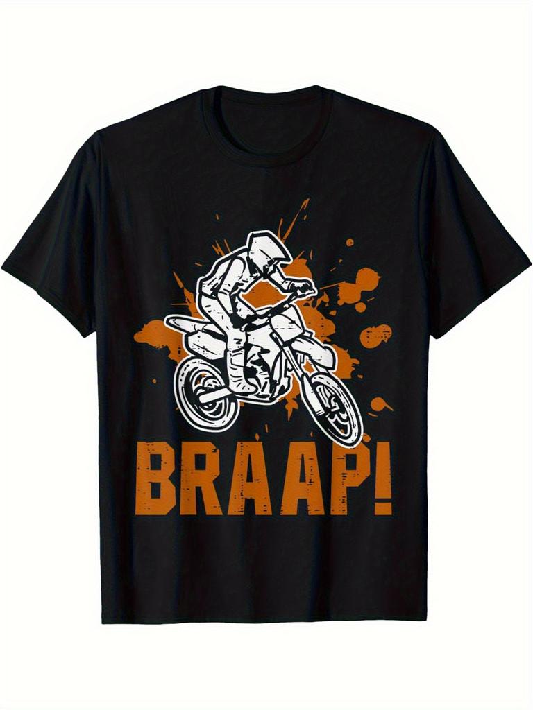 Braap Dirt Bike Motocross Graphic T-shirt for Men & Women - Black with Orange Motocross Rider & BRAAP! Print