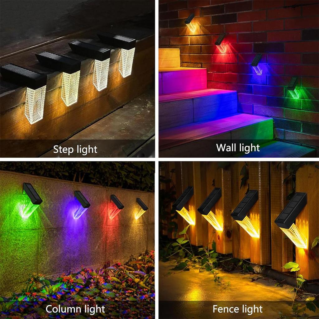 Прямоугольные солнечные палубные светильники, водонепроницаемые светодиодные лампочки RGB и теплый белый 1,2 В 2,4 Вт, ABS, Pc, лампа с питанием от ПК, интеллектуальная дорожка для улицы