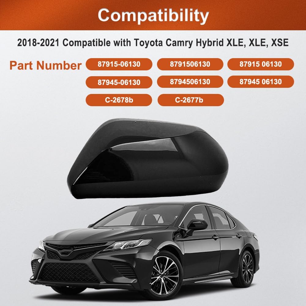 Side Mirror Cover, Compatible with Toyota Camry XLE/XSE/Hybrid XLE 2018-2021, Car Mirror Housing Cover Passenger Rear View Mirror Cap,