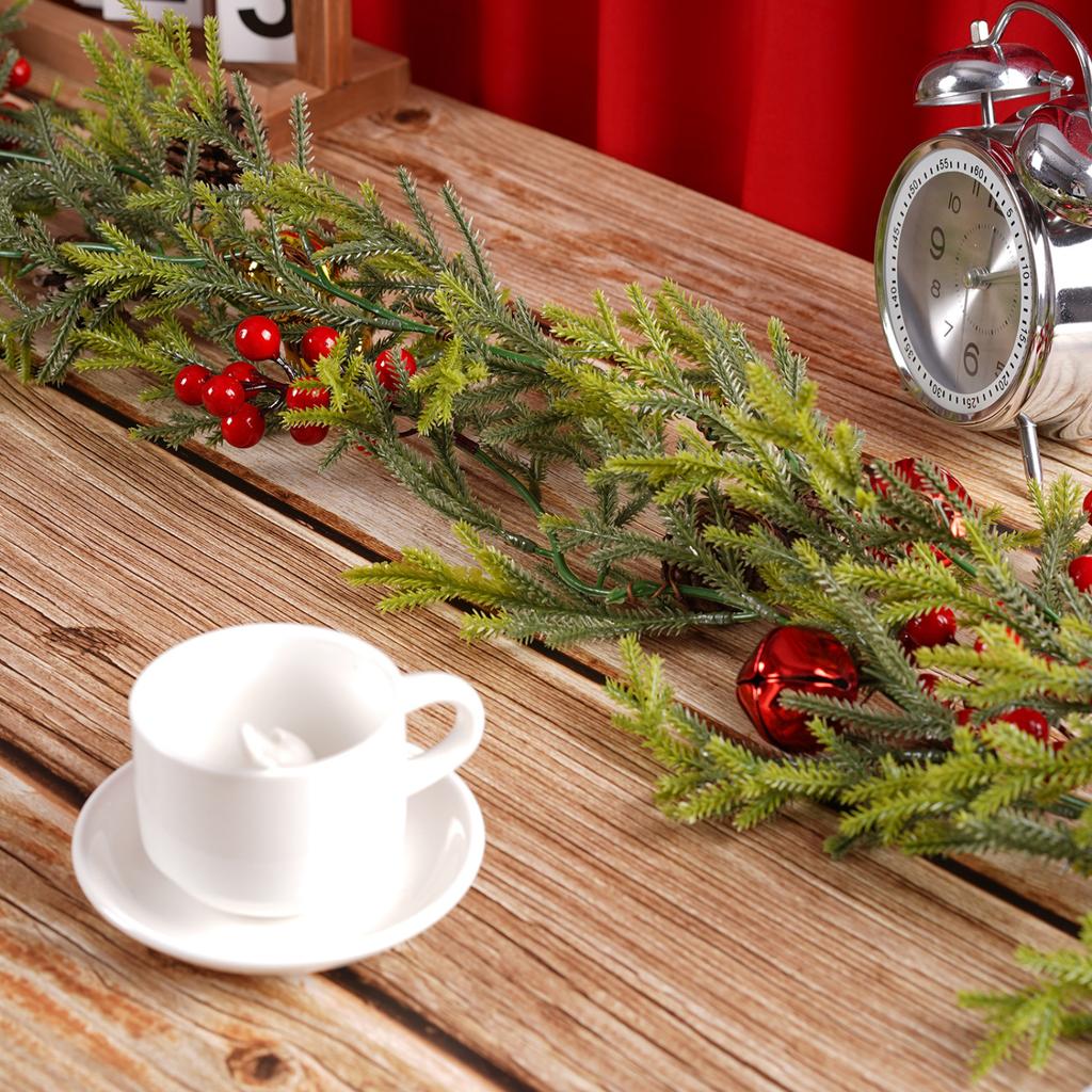 Christmas Wreath With Cones, Red Berries, Bells, Powered Lights, Suitable For Door Frames, Stairs, Fireplaces, Indoors And Outdoors