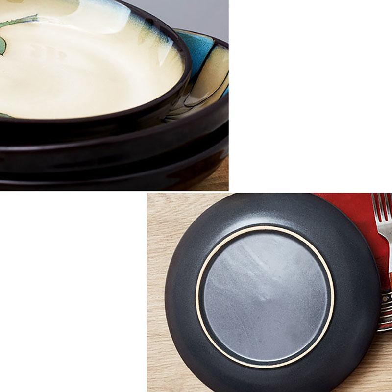 Простая керамическая тарелка в скандинавском стиле с резьбой и косточками, домашнее блюдо, тарелка для стейка, темно-зеленая тарелка для салата, диск