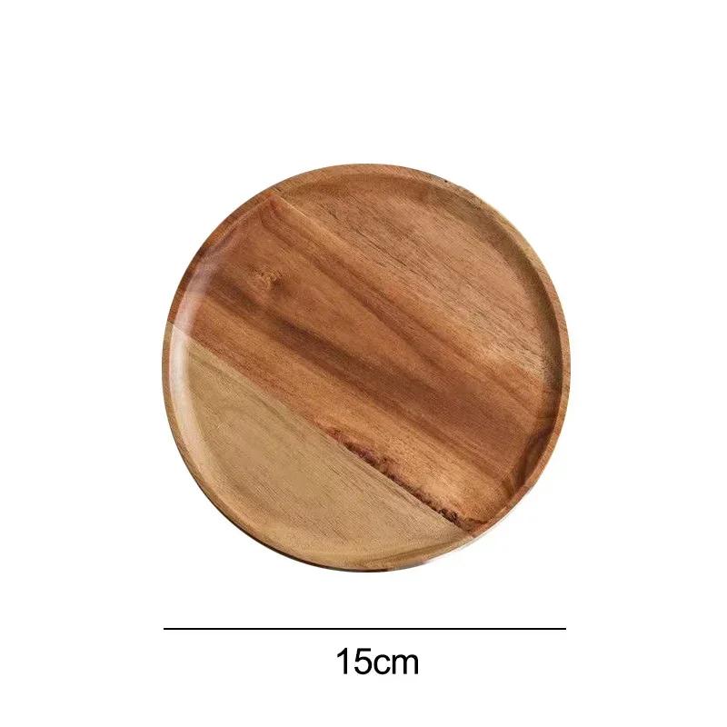 Made of Solid Wood Dishes Simple Japanese Style Design Trays Decorative Household Use Large Capacity Round Food Plate Dish Tray