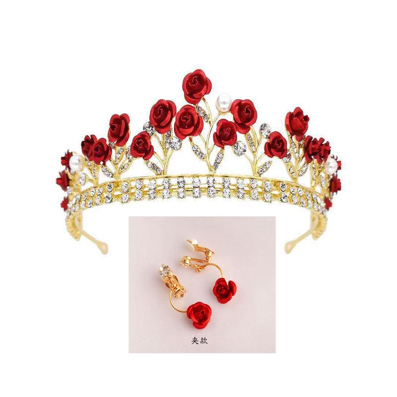 Three Piece Bride Headwear Set Korean Style Forest Themed Hair Band Red Hair Accessory Fairy Hair Band Toasting Wedding Dress and Accessories