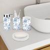 Набор аксессуаров для ванной комнаты 6 предметов Бесшовный винтажный узор Букет Голубые цветы Белые пионы Розы Подставка для зубных щеток, Стакан для зубных щеток, Дозатор для мыла,