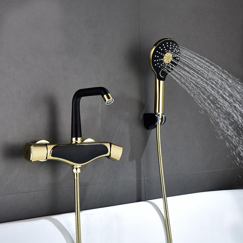 Tuqiu Bathtub Shower Set Wall Mounted Rose Gold White Bathtub Faucet, Bathroom Cold & Hot Bath and Shower Mixer Taps Brass