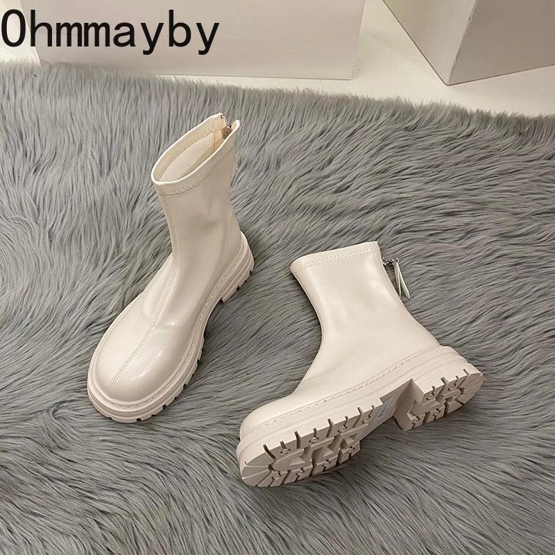 Fashion Autumn Chunky Women Chelsea Boots Fashion Back Zippers Thick Heel Short Booties Retro Style Street Style Female Shoes