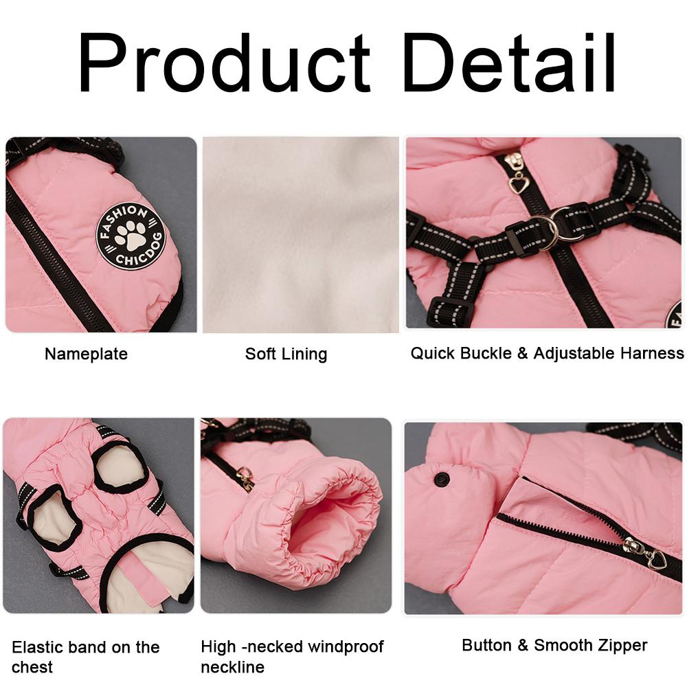 Pet Dog Coat with Harness, Winter Dog Coats, Fleece Dog Jacket, Waterproof Puppy Costume, Cold Weather Thick Dog Clothes, for Small Medium Dogs