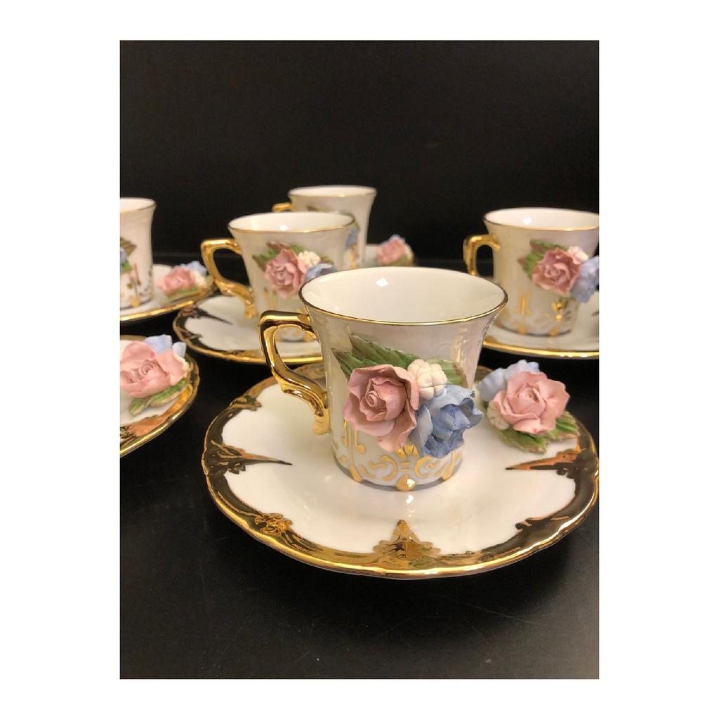 Набор из 2 фарфоровых кофейных чашек ручной работы Rose Dream
